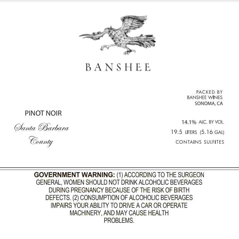 TABC label artwork for BANSHEE PINOT NOIR SANTA BARBARA