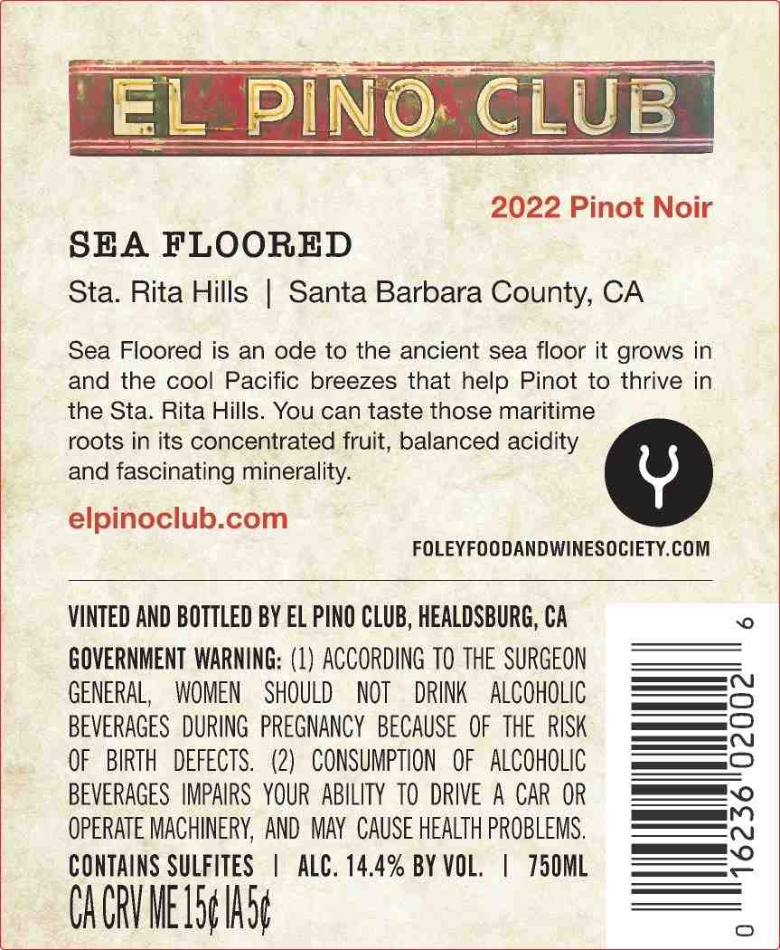 TABC label artwork for EL PINO CLUB SEA FLOORED PINOT NOIR STA. RITA HILLS