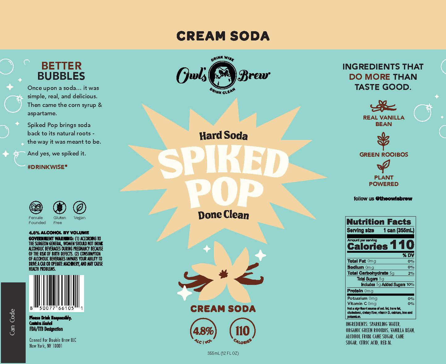 TABC label artwork for Owl's Brew Spiked Pop Cream Soda