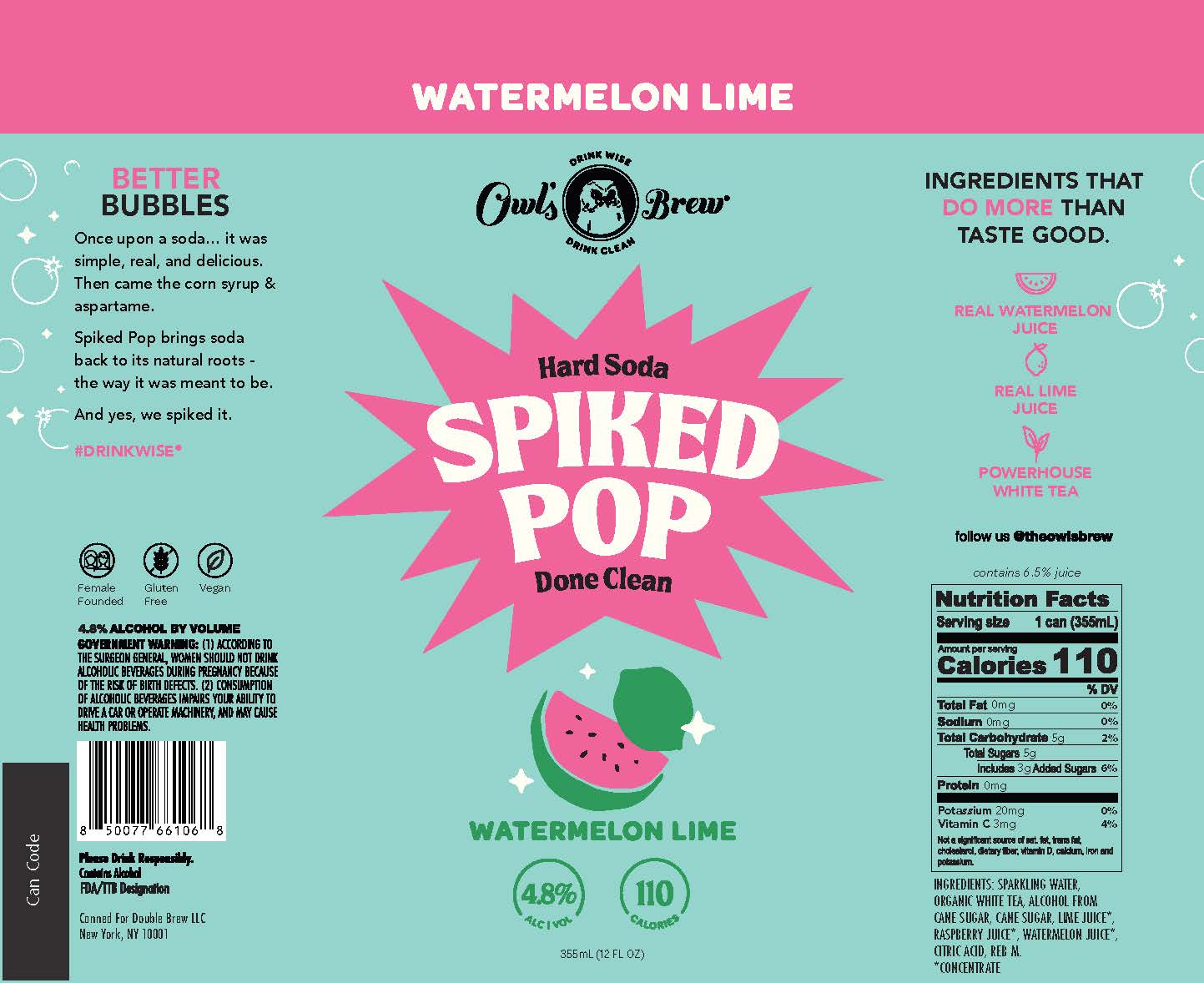 TABC label artwork for Owl's Brew Spiked Watermelon Lime
