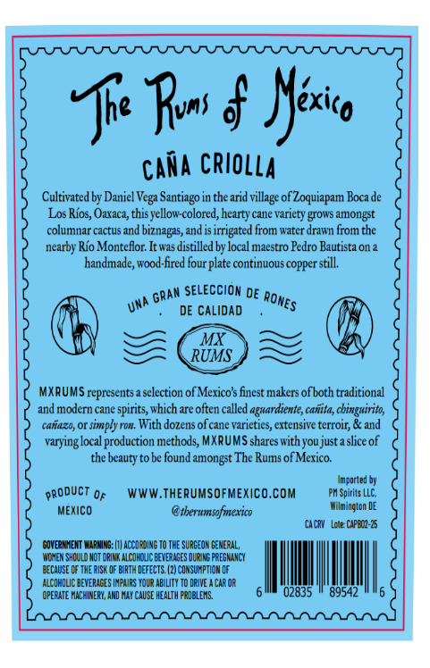 TABC label artwork for MXRUMS Cana Criolla Pedro