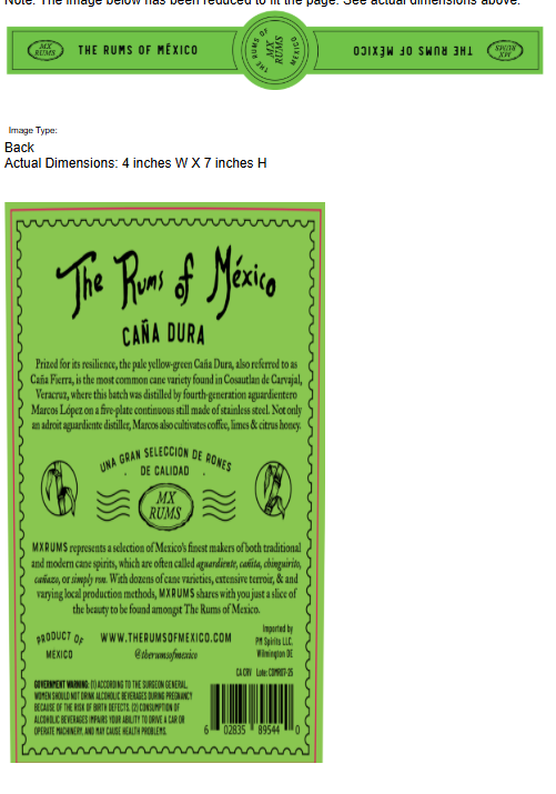 TABC label artwork for MXRUMS Cana Dura Marcos
