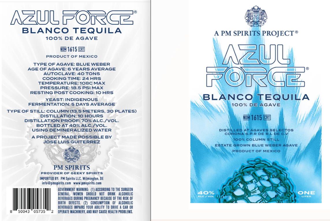 TABC label artwork for PM Spirits Projects	Azul Force