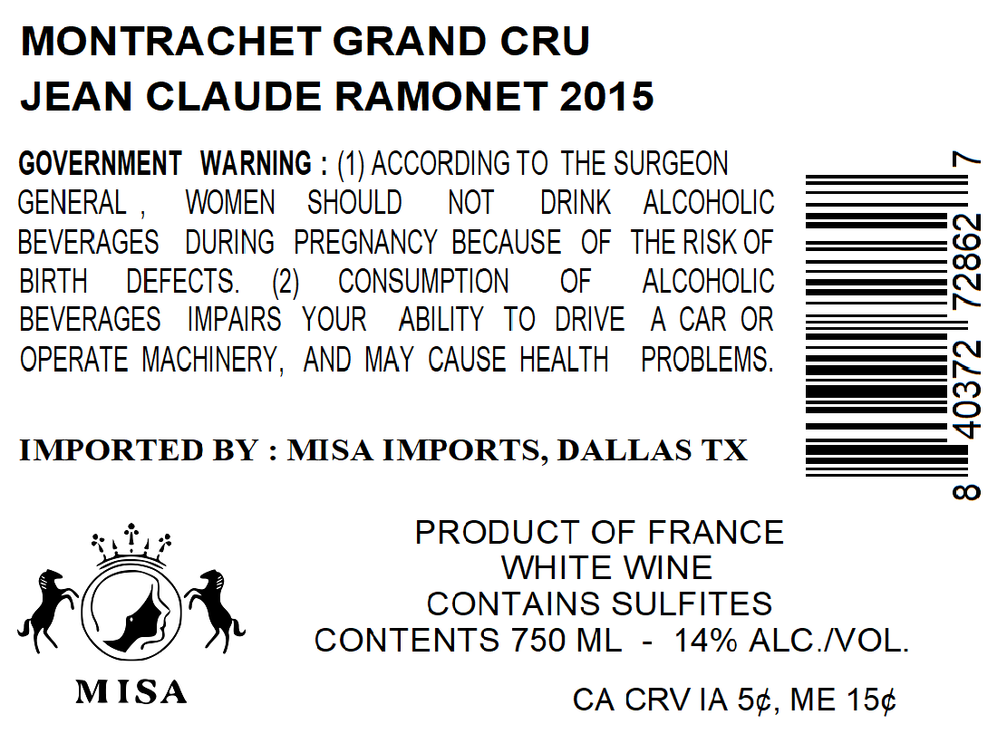 TABC label artwork for JEAN-CLAUDE RAMONET MONTRACHET GRANC CRU