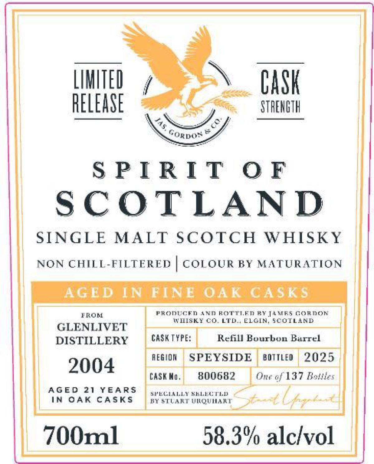 TABC label artwork for Spirit of Scotland Glenlivet 20 Yr