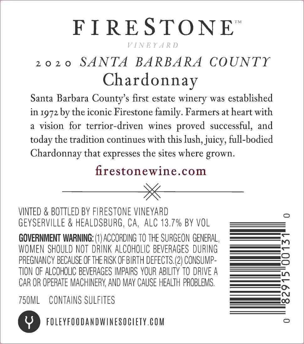 TABC label artwork for FIRESTONE VINEYARD CHARDONNAY SANTA BARBARA COUNTY