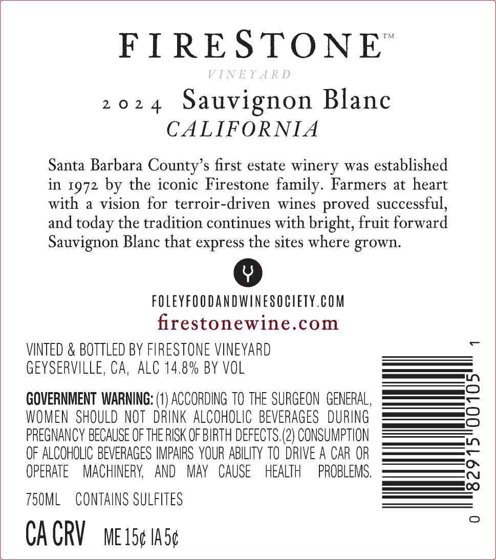 TABC label artwork for FIRESTONE VINEYARD SAUVIGNON BLANC CALIFORNIA