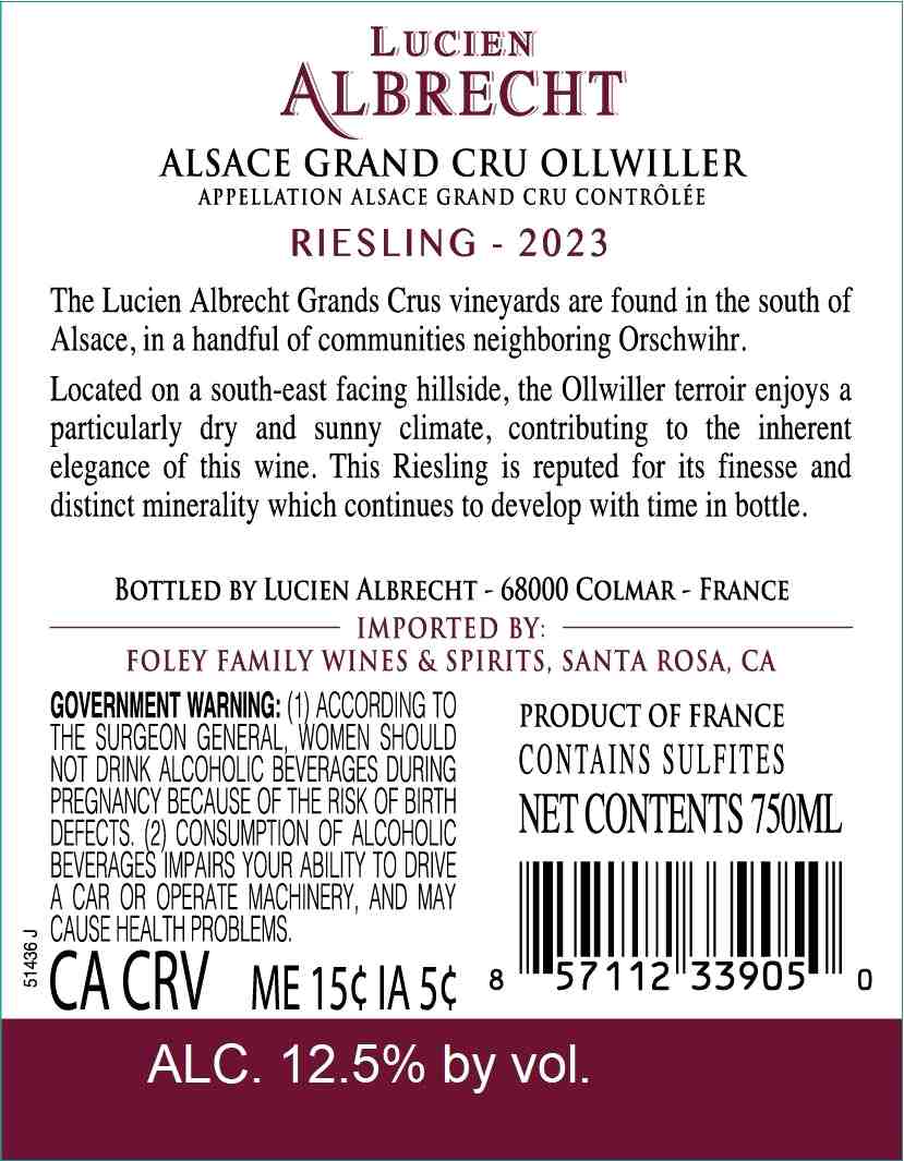 TABC label artwork for LUCIEN ALBRECHT RIESLING OLLWILLER ALSACE GRAND CRU