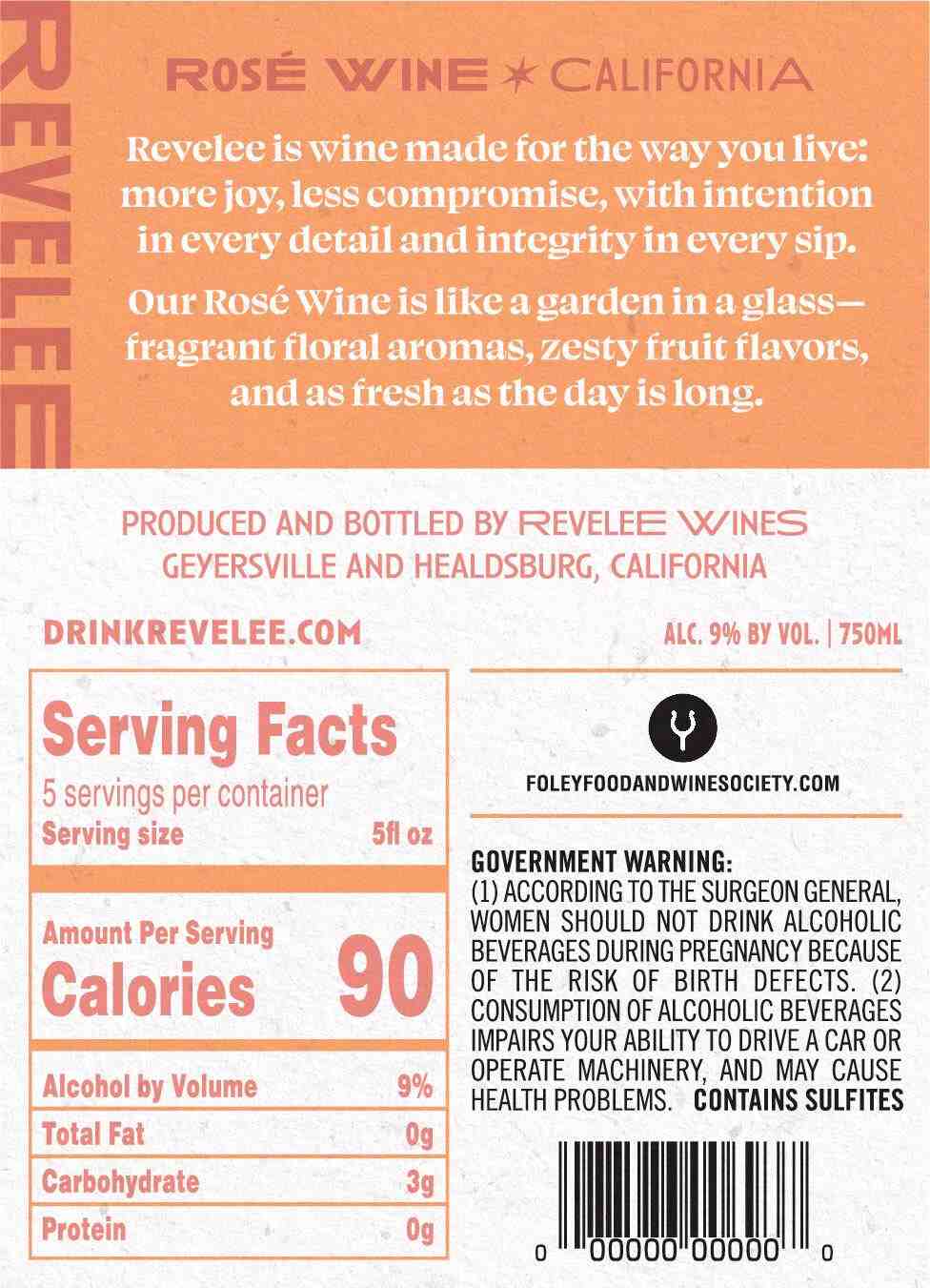 TABC label artwork for REVELEE ROSE WINE CALIFORNIA