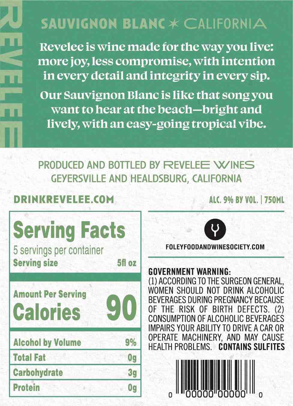 TABC label artwork for REVELEE SAUVIGNON BLANC CALIFORNIA