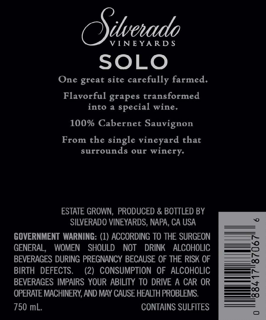 TABC label artwork for SILVERADO VINEYARDS CABERNET SAUVIGNON SOLO STAGS LEAP DISTRICT NAPA VALLEY