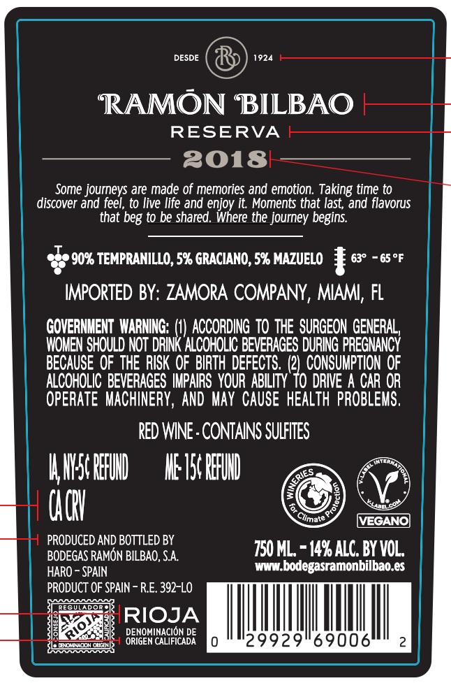 TABC label artwork for Ramon Bilbao Reserva 2018 Red Wine