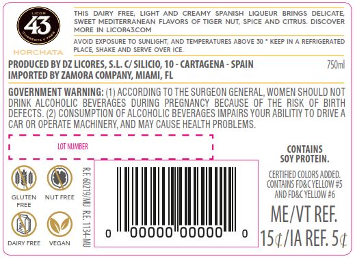 TABC label artwork for Licor 43 Horchata Vegan Liqueur