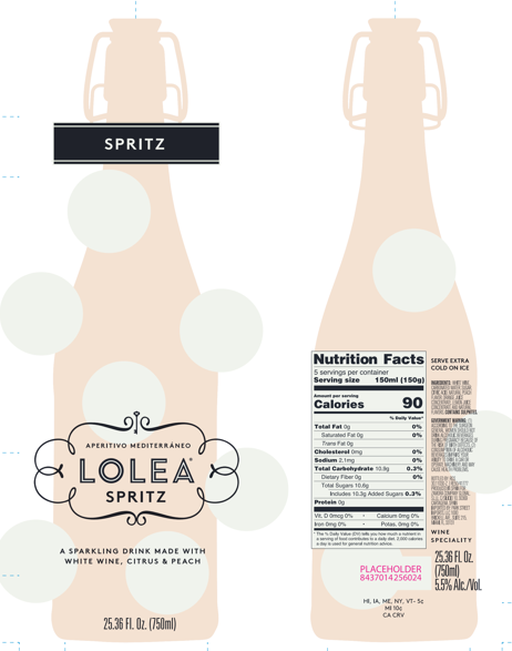 TABC label artwork for Lolea Spritz White Aperitivo Mediterraneo