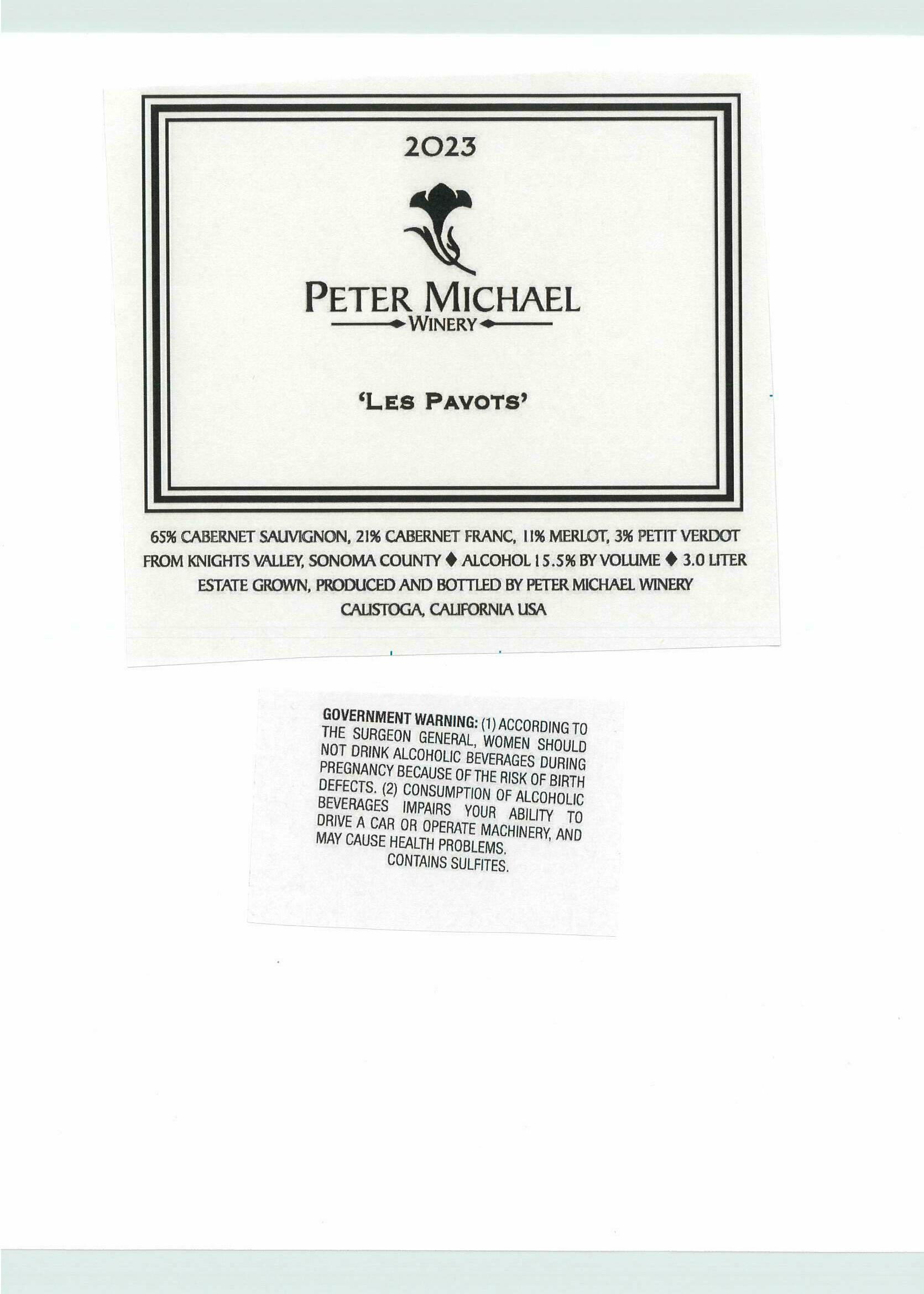 TABC label artwork for Peter Michael Winery Les Pavots Cabernet Sauvignon Knights Valley