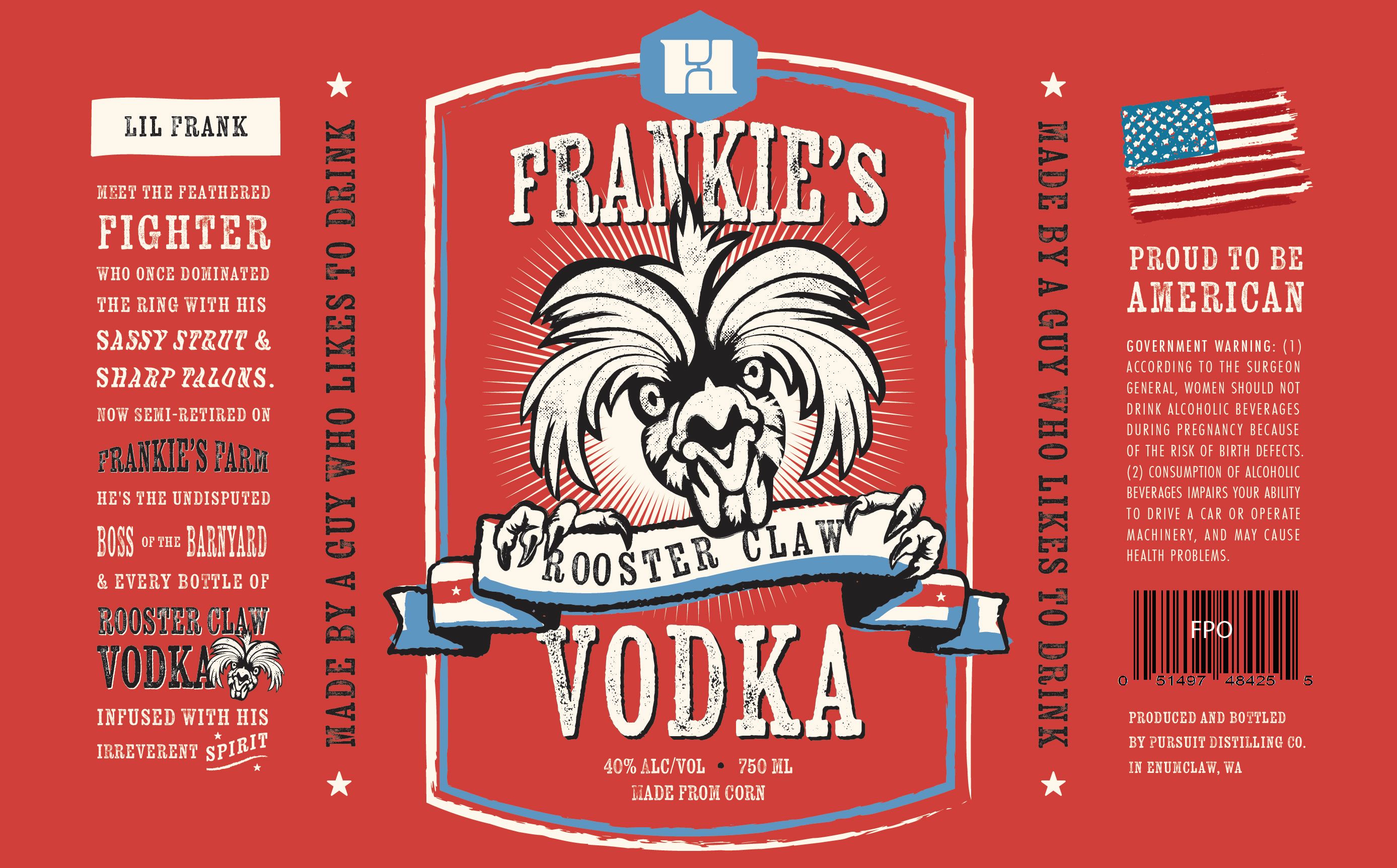 TABC label artwork for Frankies Rooster Claw Vodka