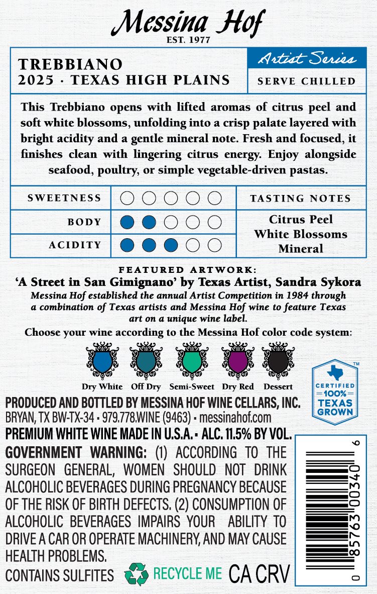 TABC label artwork for Messina Hof Artist Series Trebbiano