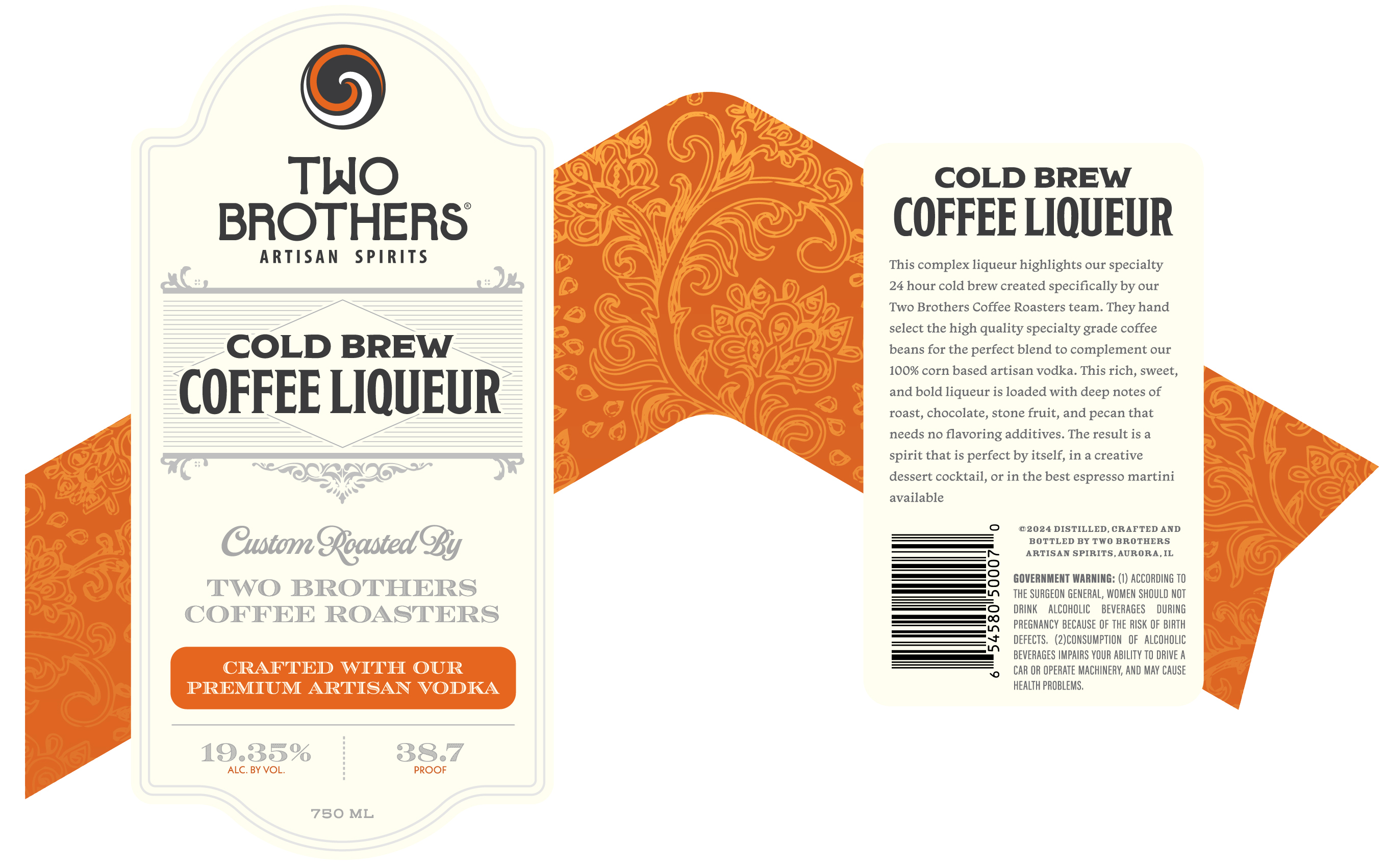 TABC label artwork for Two Brothers Artisan Spirits Cold Brew Coffee Liqueur