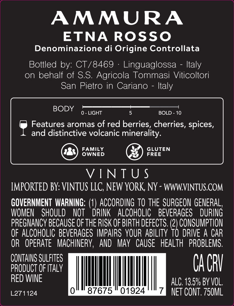 TABC label artwork for Ammura Etna Rosso