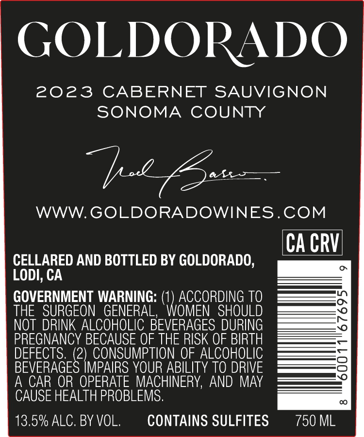TABC label artwork for GOLDORADO CABERNET SAUVIGNON SONOMA COUNTY