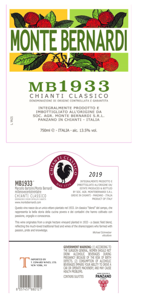 TABC label artwork for Monte Bernardi MB 1933 Chianti Classico