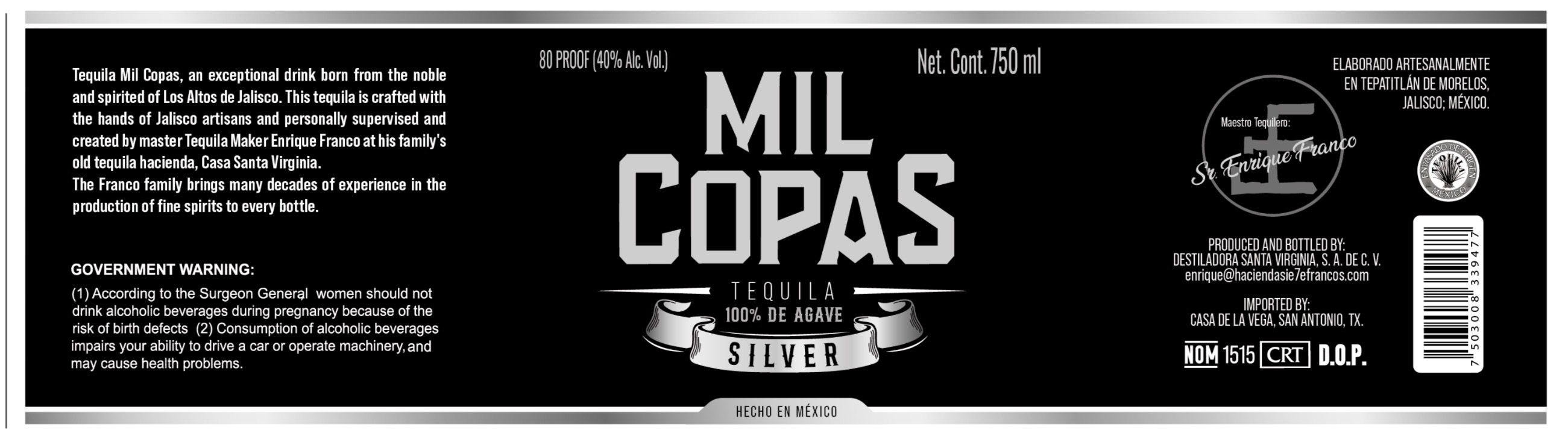 TABC label artwork for MIL COPAS SILVER