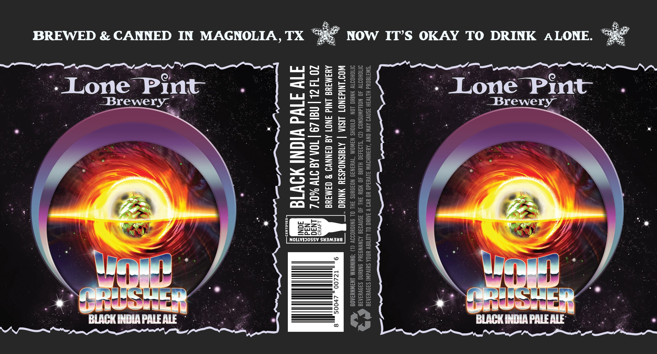 TABC label artwork for Void Crusher Black India Pale Ale