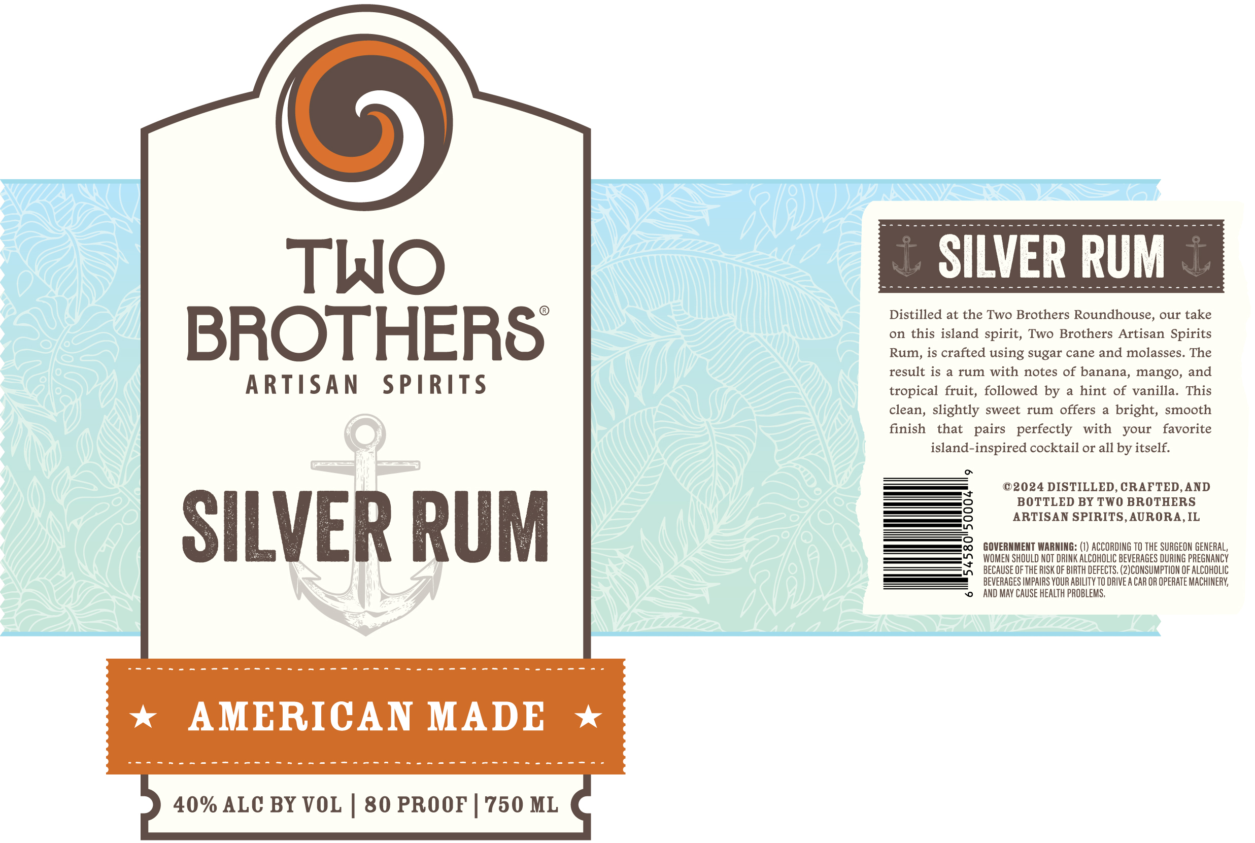 TABC label artwork for Two Brothers Artisan Spirits Silver Rum