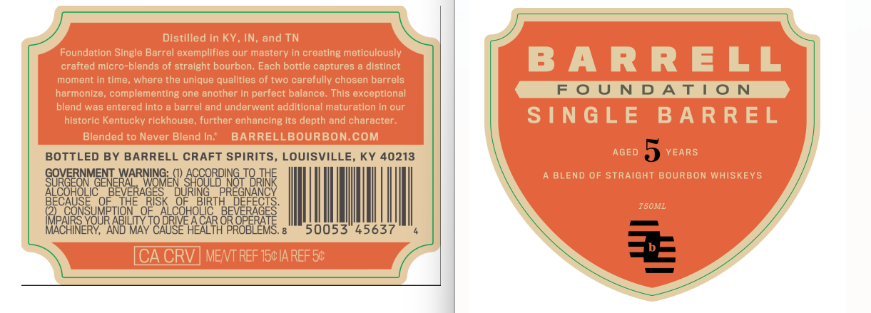 TABC label artwork for Barrell Foundation Single Barrel Aged 5 Years