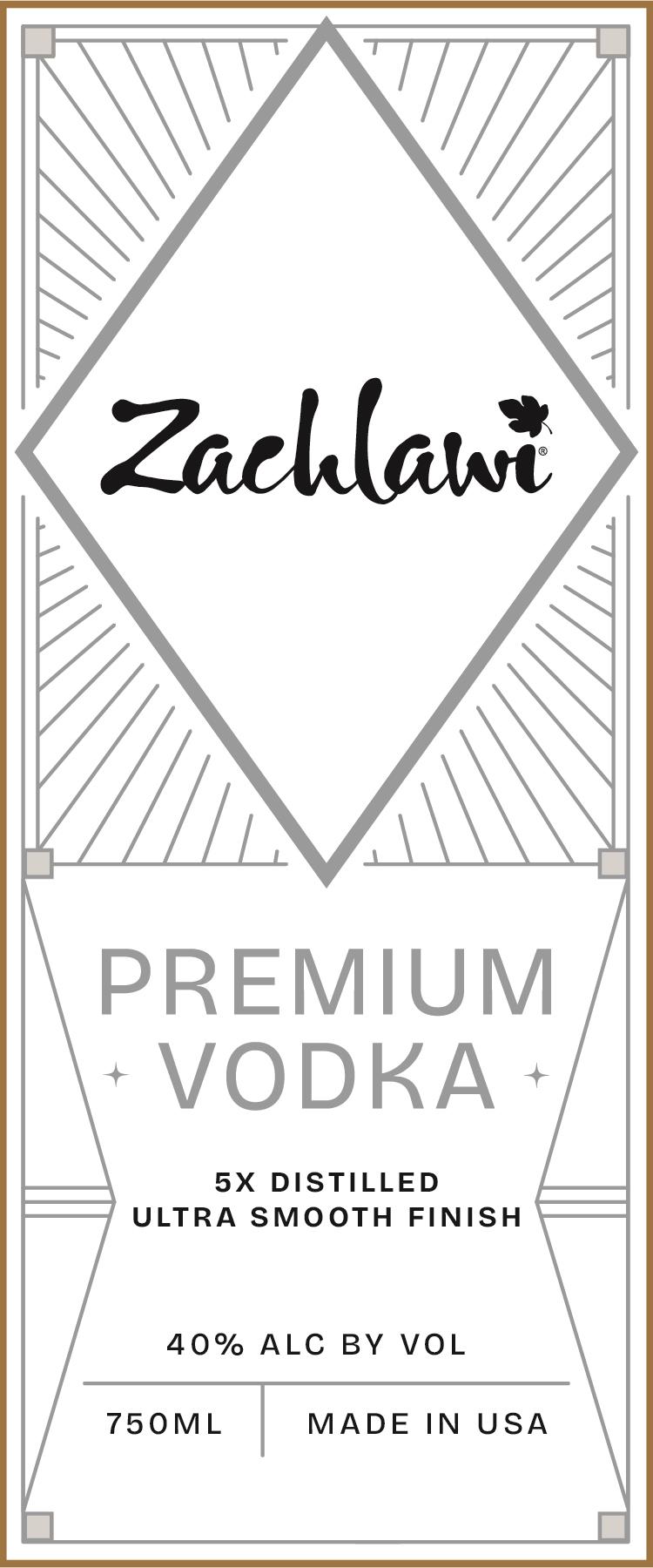 TABC label artwork for Zachlawi Premium Vodka
