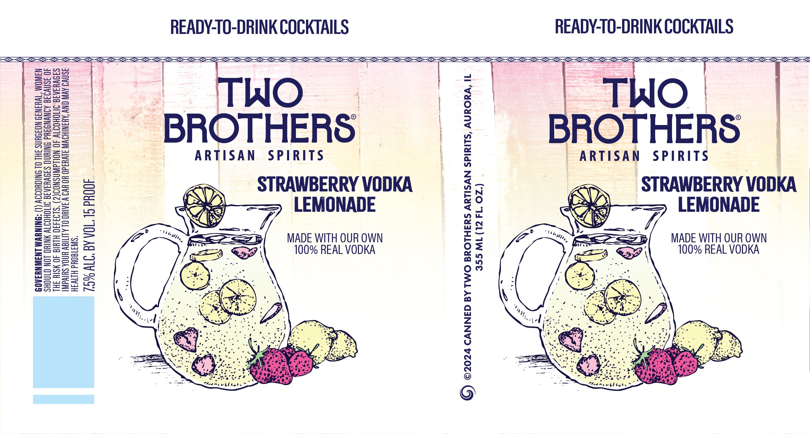 TABC label artwork for Two Brothers Artisan Spirits Strawberry Vodka Lemonade