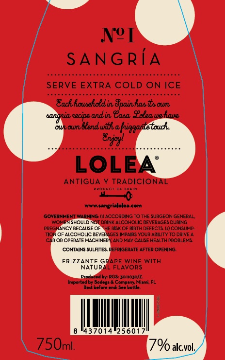 TABC label artwork for Lolea Red Sangria Frizzante