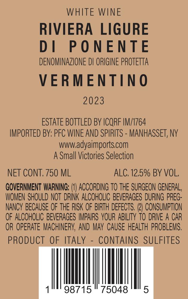 TABC label artwork for Fontanacota, Vermentino, Riviera Ligure di Ponente