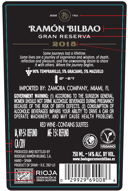 TABC label artwork for Ramon Bilbao Gran Reserva Rioja 2015