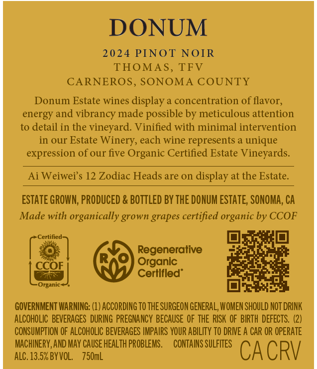 TABC label artwork for Donum Pinot Noir Thomas TFV
