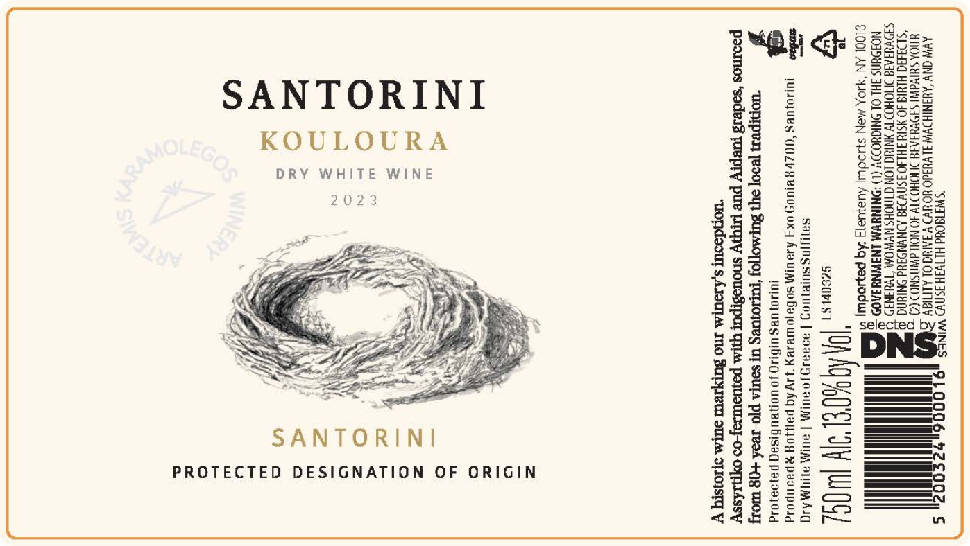 TABC label artwork for Artemis Karamolegos Winery Santorini Kouloura