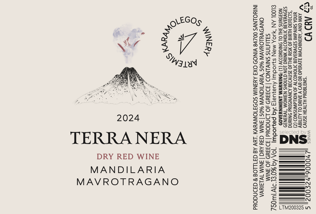 TABC label artwork for Artemis Karamolegos Winery Terra Nera Red