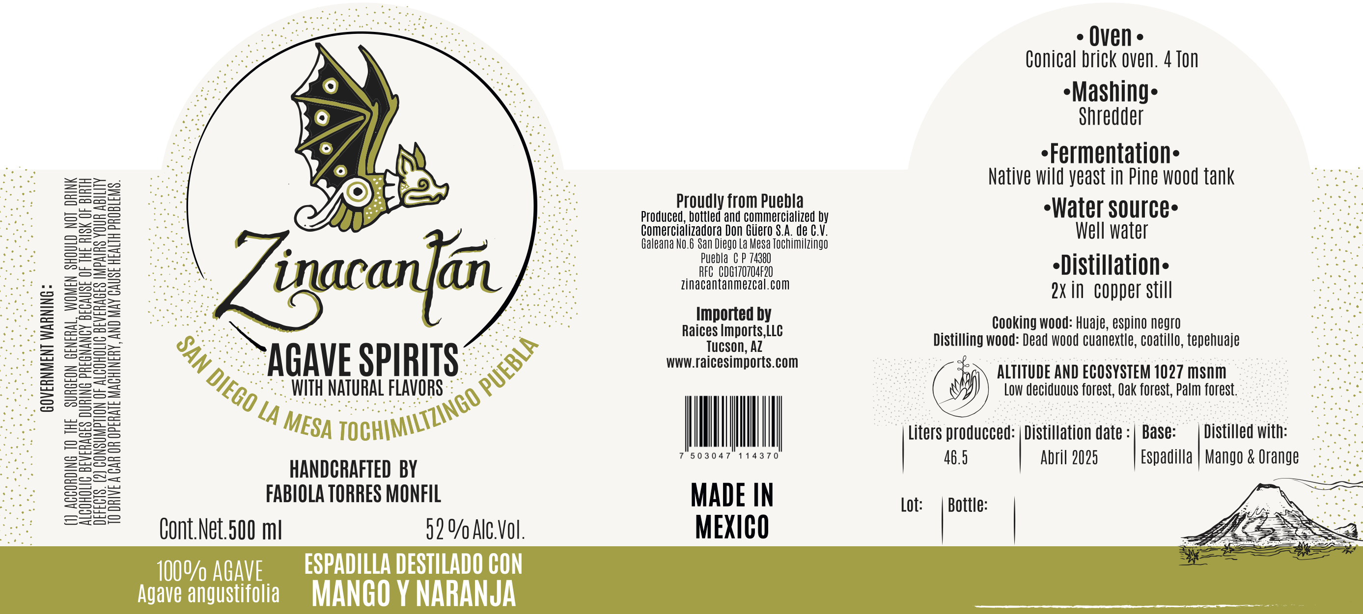 TABC label artwork for Zinacantan Espadilla with Mango and Orange