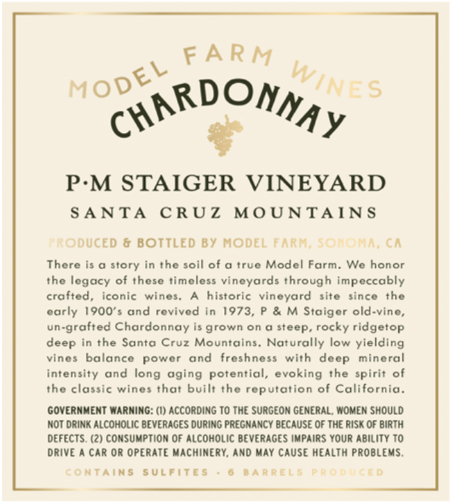 TABC label artwork for Model Farm P&M Staiger Chardonnay