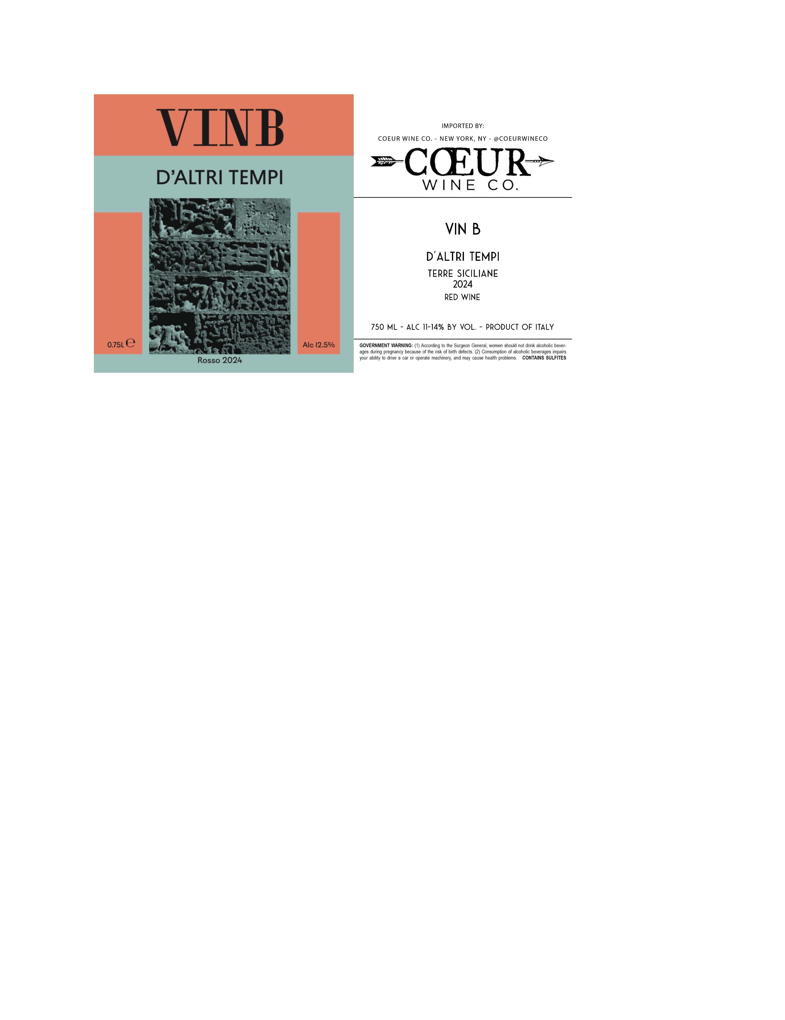 TABC label artwork for Vin B Rosso 'D'Altri Tempi' Terre Siciliane