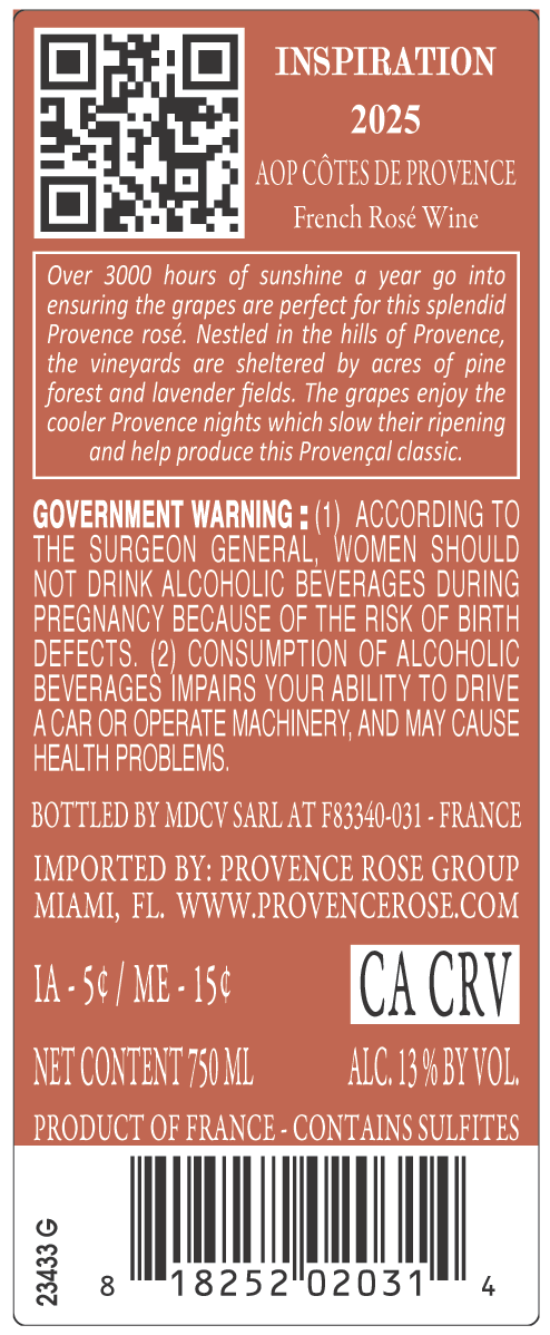 TABC label artwork for Inspiration 2025 Berne Cotes De Provence