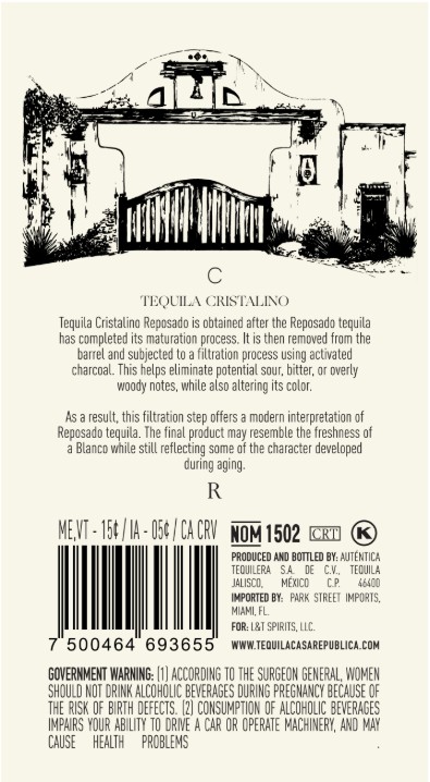 TABC label artwork for Casa Republica Tequila Cristalino