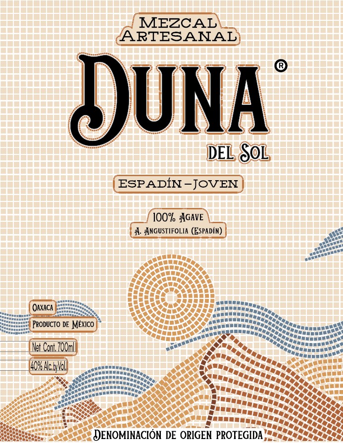 TABC label artwork for Duna Del Sol Mezcal Artesanal Espadin Joven