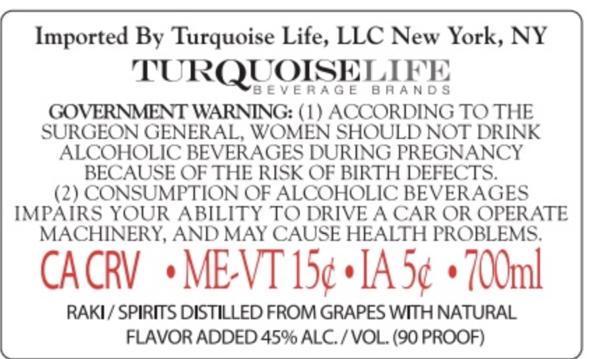 TABC label artwork for Turquoise Life Tekirdag Rakisi Gobek