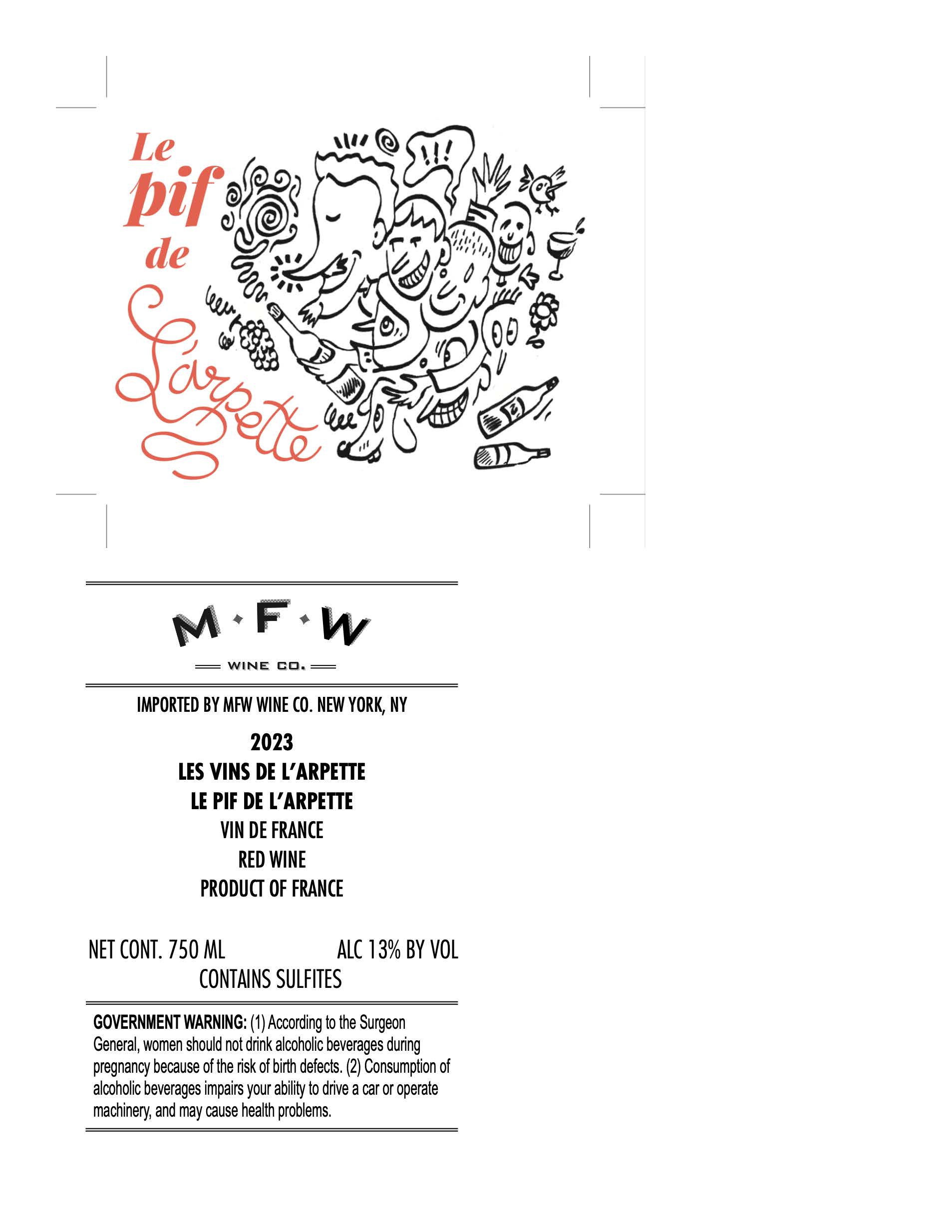 TABC label artwork for Les Vins de l'Arpette Pif de l'Arpette