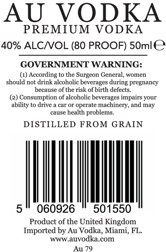 TABC label artwork for Au Vodka Premium