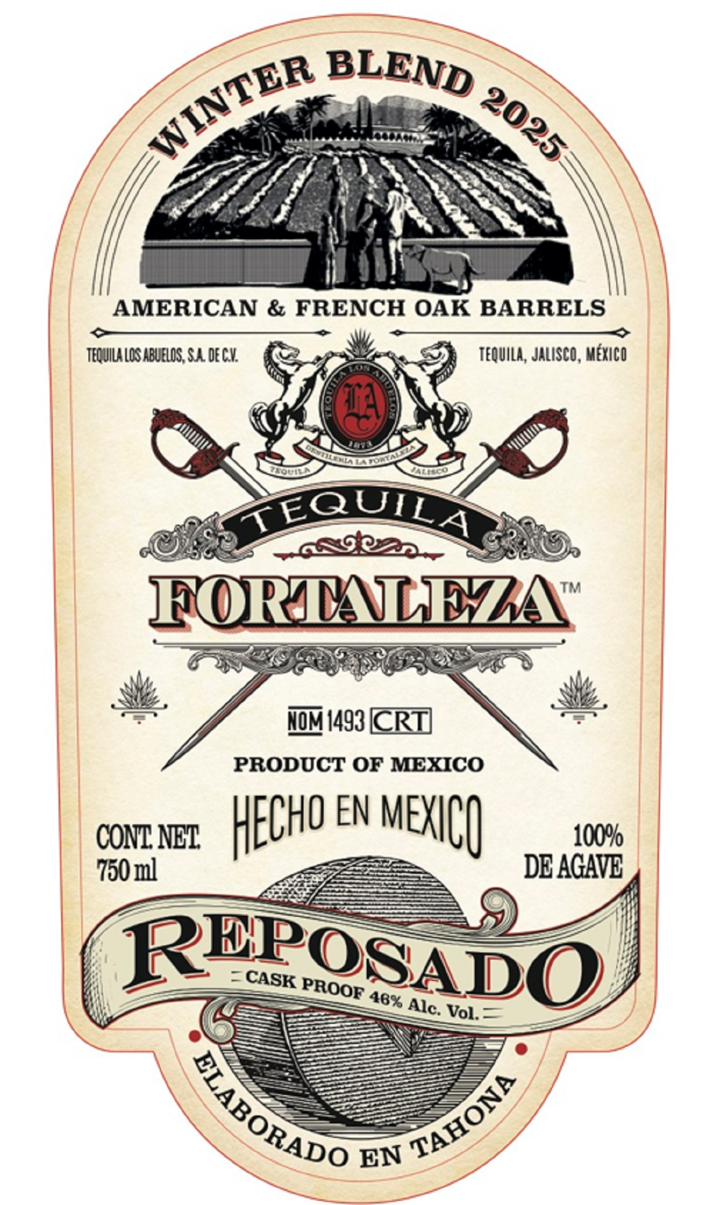 TABC label artwork for Fortaleza Tequila Reposado American & French Oak Barrels