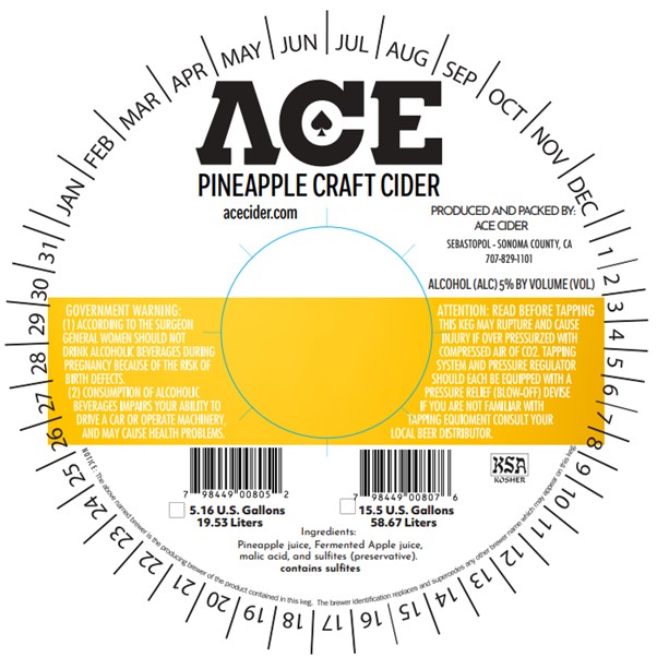 TABC label artwork for ACE PINEAPPLE CRAFT CIDER