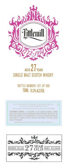 TABC label artwork for LITTLEMILL AGED 27 YEARS SINGLE MALT SCOTCH WHISKY