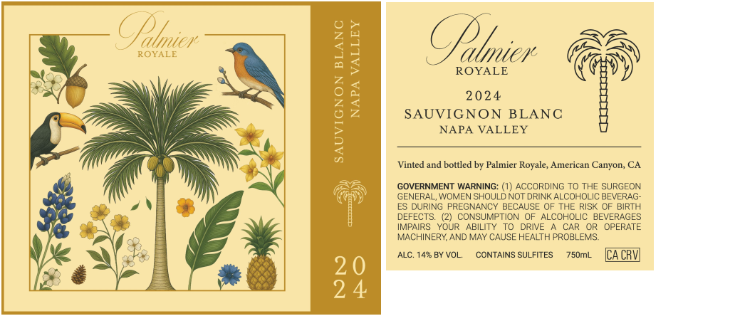 TABC label artwork for Palmier Royal Sauvignon Blanc Napa Valley